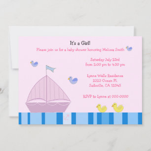 Invitación de Baby Shower de niña con velero náuti