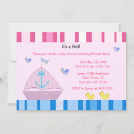 Invitación de Baby Shower de niña con velero y anc