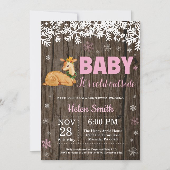 Invitación de Baby Shower de Niña de Ciervo Rústic (Anverso)