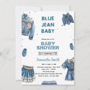 invitación de baby shower de niña de jeans azules