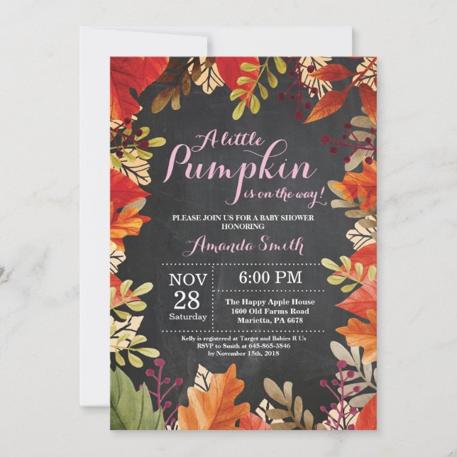 Invitación de Baby Shower de niña de otoño de cala (Anverso)