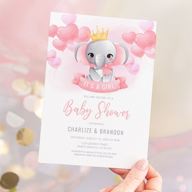 Invitación de Baby Shower de Niña Elefante Acuarel (Subido por el creador)