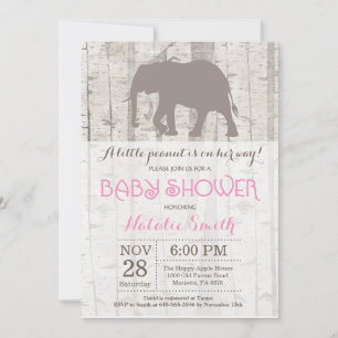 Invitación de Baby Shower de Niña Elefante Rústica