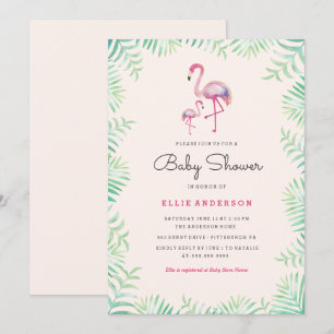 Invitación de Baby Shower de Niña Flamingo Rosa