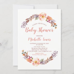 Invitación de Baby Shower de Niña Floral de Otoño 