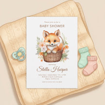 Invitación de baby shower de niña floral de zorro