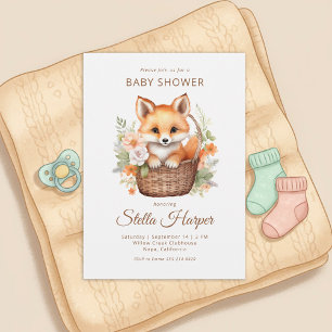 Invitación de baby shower de niña floral de zorro