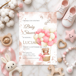 Invitación de Baby Shower de niña floral rosa en e