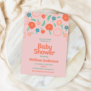 Invitación de baby shower de niña floral rosa rubo