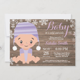 Invitación de Baby Shower de Niña Morado Rústico d