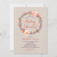 Invitación de baby shower de niña otoñal floral en