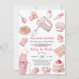 Invitación de baby shower de niña para cocinar, ho