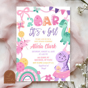 Invitación de Baby Shower de niña pastel dinosauri