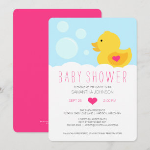 Invitación de Baby Shower de Niña Pato de Goma Ros