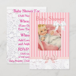 Invitación de baby shower de niña rosa con encaje