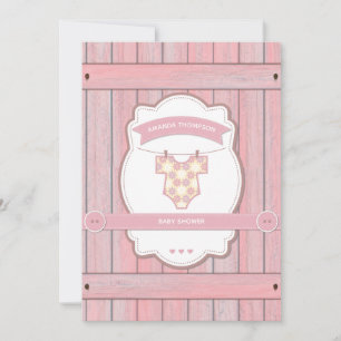 Invitación de baby shower de niña rosa retro vinta