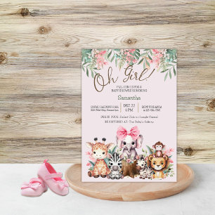 Invitación de Baby Shower de Niña Safari de la Jun