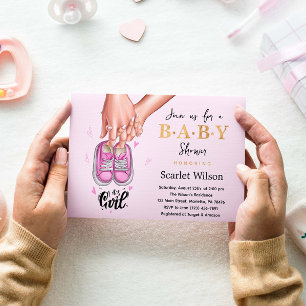 Invitación de Baby Shower de Niña Zapatos Rosados