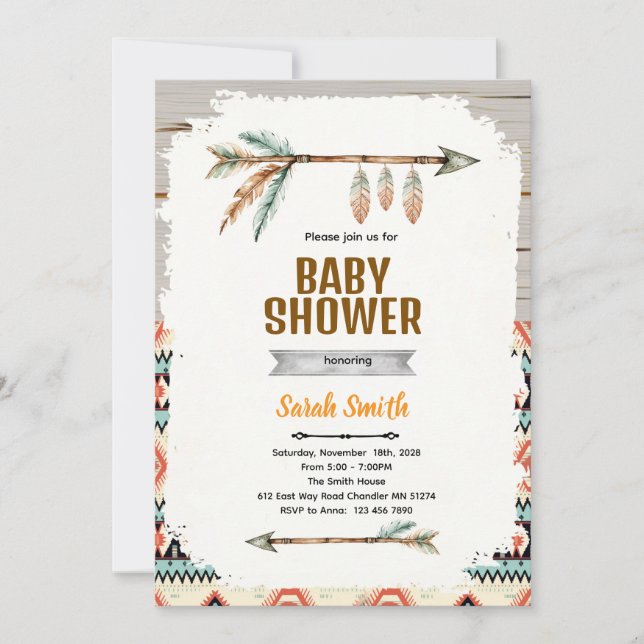 Invitación de baby shower de niño azteca (Anverso)