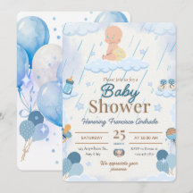 Invitación de Baby Shower de Niño Azul con Globos