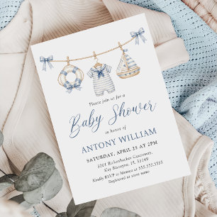 Invitación de Baby Shower de Niño Azul Náutico