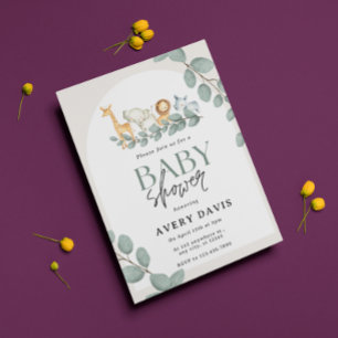 Invitación de Baby Shower de Niño Bosque Animales 