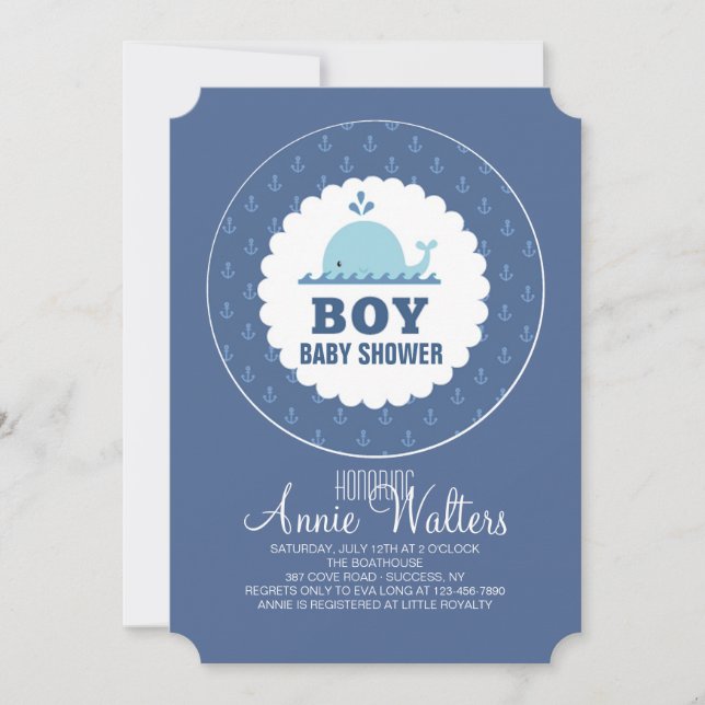 Invitación de Baby Shower de niño con anclas adora (Anverso)
