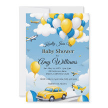 Invitación de Baby Shower de Niño con Autos y Avio