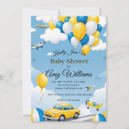 Invitación de Baby Shower de Niño con Autos y Avio