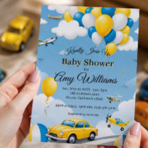 Invitación de Baby Shower de Niño con Autos y Avio