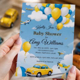 Invitación de Baby Shower de Niño con Autos y Avio