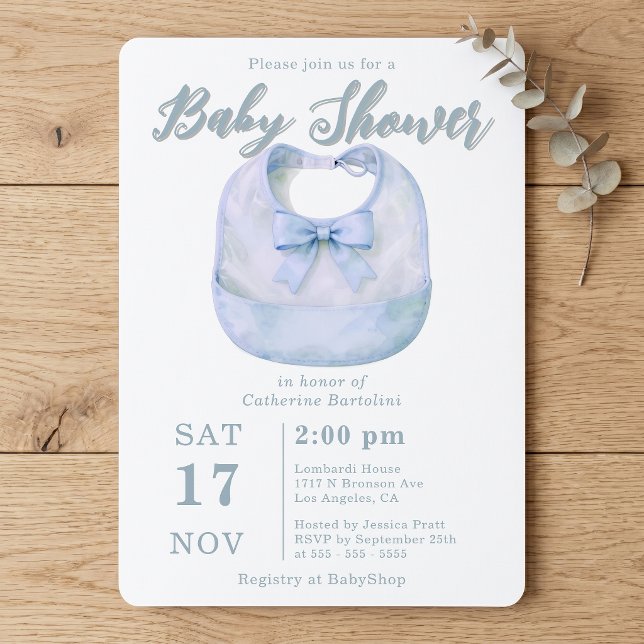 Invitación de Baby Shower de Niño con Bib de Moño  (Subido por el creador)