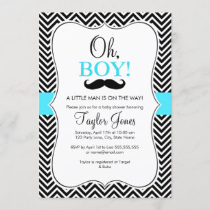 Invitación de Baby Shower de Niño con Bigote / Azu