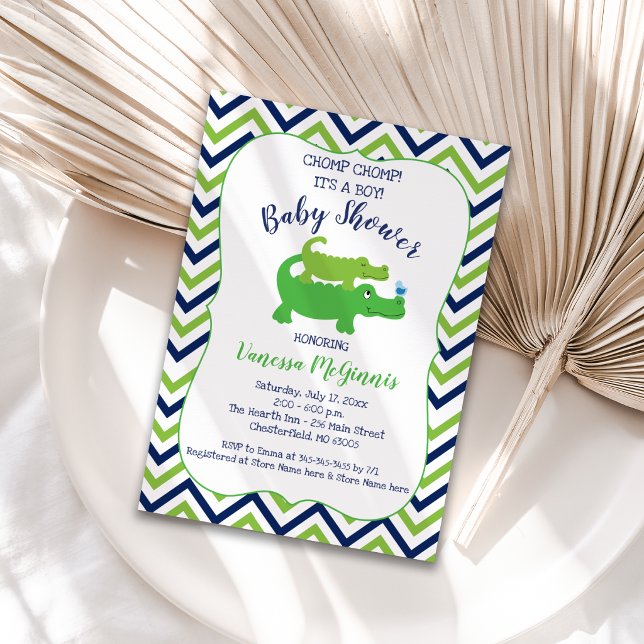 Invitación de Baby Shower de Niño con Cocodrilo Ve (Preppy Alligator Baby Shower Invitation )