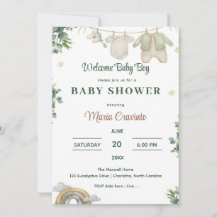 Invitación de Baby Shower de Niño con Eucalipto
