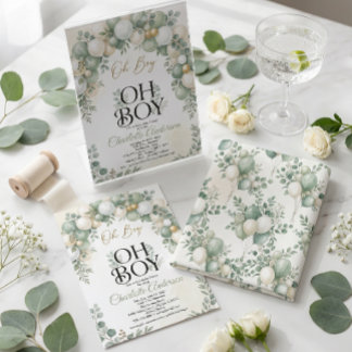 Invitación de Baby Shower de Niño con Eucalipto Oh