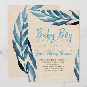 Invitación de baby shower de niño con follaje de l
