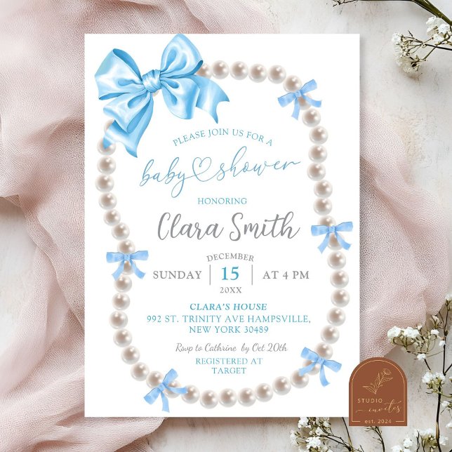 Invitación de baby shower de niño con lazo azul co (Subido por el creador)