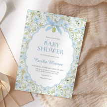 Invitación de Baby Shower de Niño con Lazo Azul Fl
