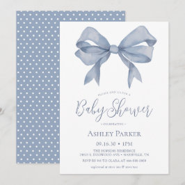 Invitación de Baby Shower de Niño con Lazo Azul Po