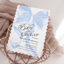 Invitación de baby shower de niño con lazo coquett