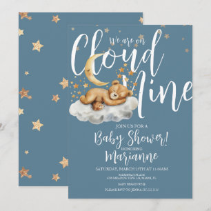 Invitación de Baby Shower de niño con oso en la nu
