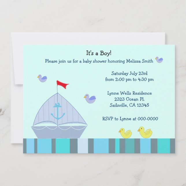 Invitación de Baby Shower de niño con tema de vele (Anverso)