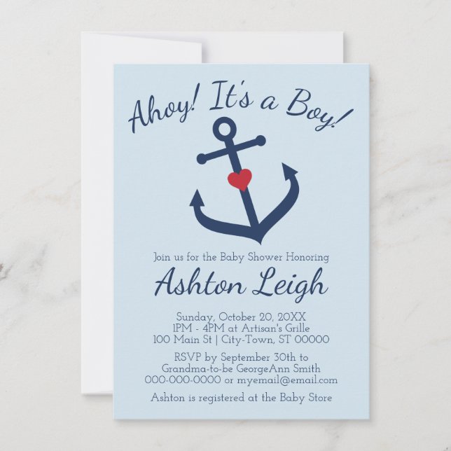 Invitación de Baby Shower de niño con temática náu (Anverso)
