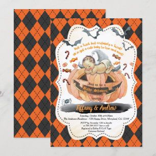 Invitación de baby shower de niño de Halloween. Ni