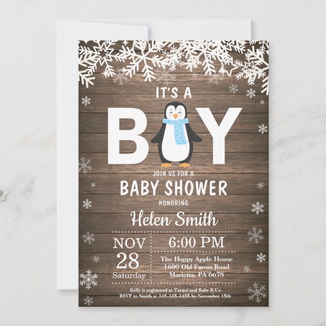 Invitación de Baby Shower de Niño de Invierno Ping (Anverso)
