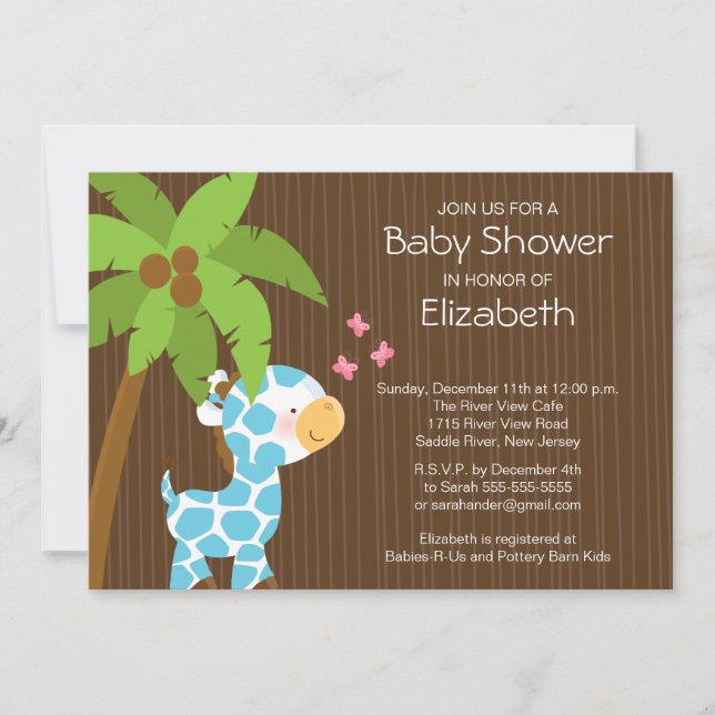 Invitación de Baby Shower de niño de jirafa de jun (Anverso)