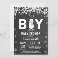 Invitación de Baby Shower de Niño de Pingüino Rúst