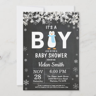 Invitación de Baby Shower de Niño de Pingüino Rúst