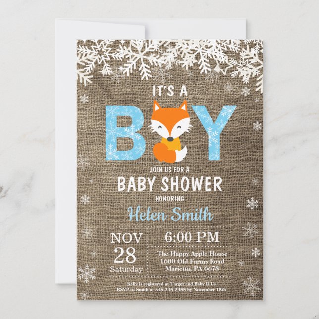 Invitación de Baby Shower de Niño de Zorro Rústico (Anverso)